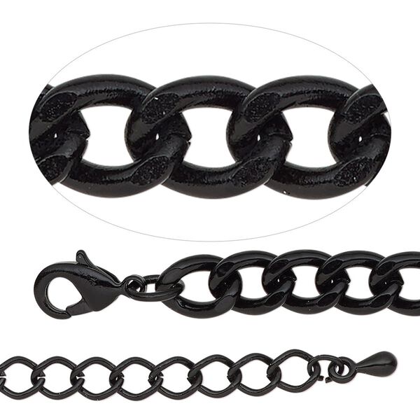 Chain, black-finished steel and brass, 6.8mm curb, 18 inches with 2-inch extender chain and lobster claw clasp. Sold individually. image number 0