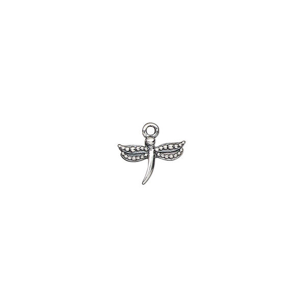 Charm, antiqued sterling silver, 10x6mm dragonfly. Sold individually. image number 0