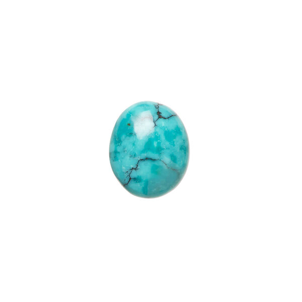 Cabochon, turquoise (dyed / stabilized), 12x10mm calibrated oval, B grade, Mohs hardness 5 to 6. Sold per pkg of 2. image number 0