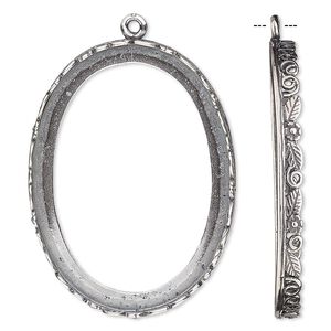 Focal, JBB Findings, antique silver-plated brass, 42x32mm oval with open back and flower and leaf design trim, 40x30mm oval bezel setting. Sold individually.