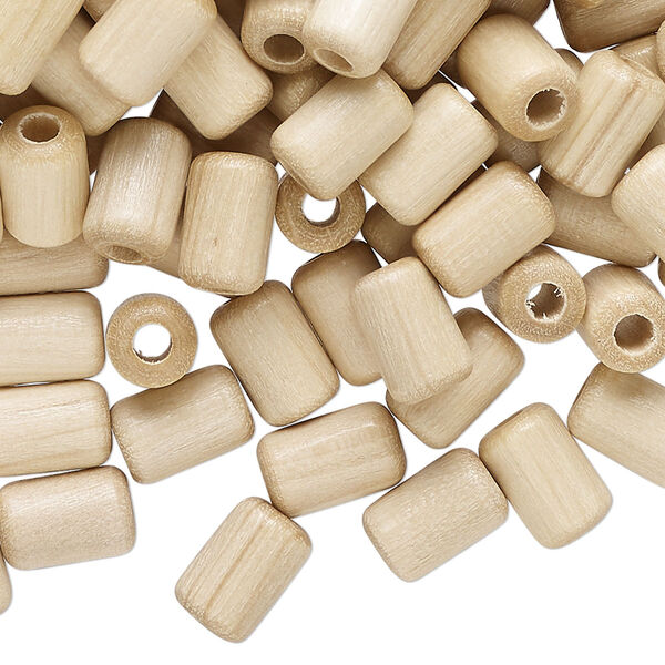 Bead, wood (waxed), natural, 9x6mm round tube. Sold per pkg of 250. image number 0