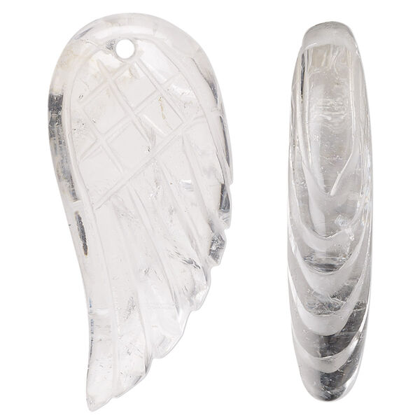 Focal, quartz crystal (natural), 38x18mm-40x19mm hand-cut two-sided wing, B grade, Mohs hardness 7. Sold individually. image number 0