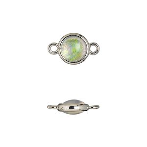 Link, Opalized Ice™, "opal" (resin) and imitation rhodium-finished brass, opaque white, 9.5mm double-sided round. Sold per pkg of 6.