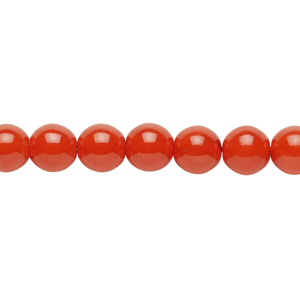 Bead, Czech dipped décor glass druk, red-orange, 8mm round. Sold per 15-1/2" to 16" strand. image number 0