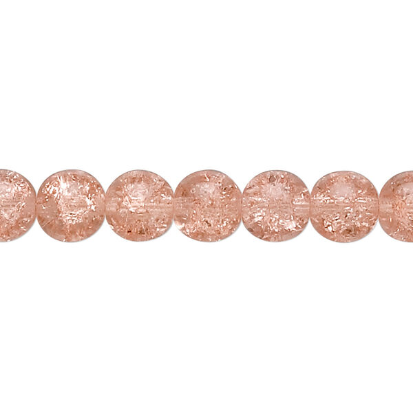 Bead, Czech crackle glass druk, pink, 8mm round. Sold per 15-1/2" to 16" strand, approximately 50 beads. image number 0
