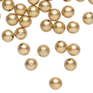 Czech glass 1pkg60, satin-finished round druk bead opaque gold 6mm