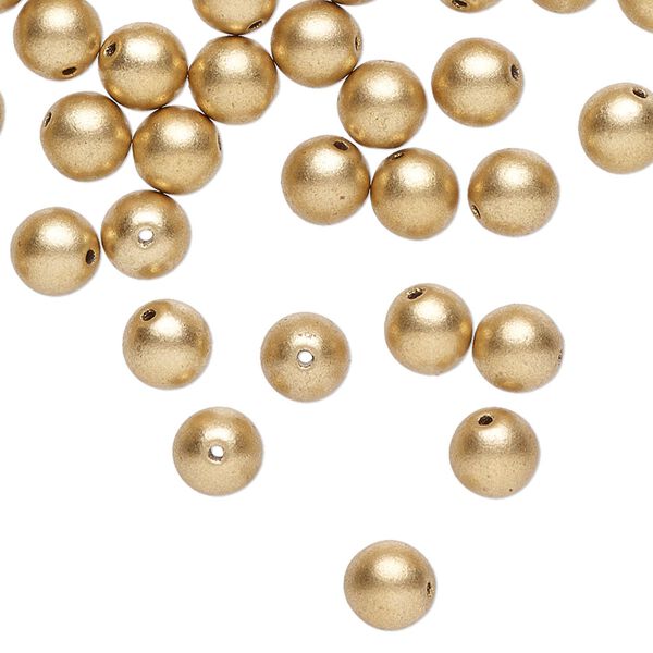 Czech glass 1pkg60, satin-finished round druk bead opaque gold 6mm image number 0