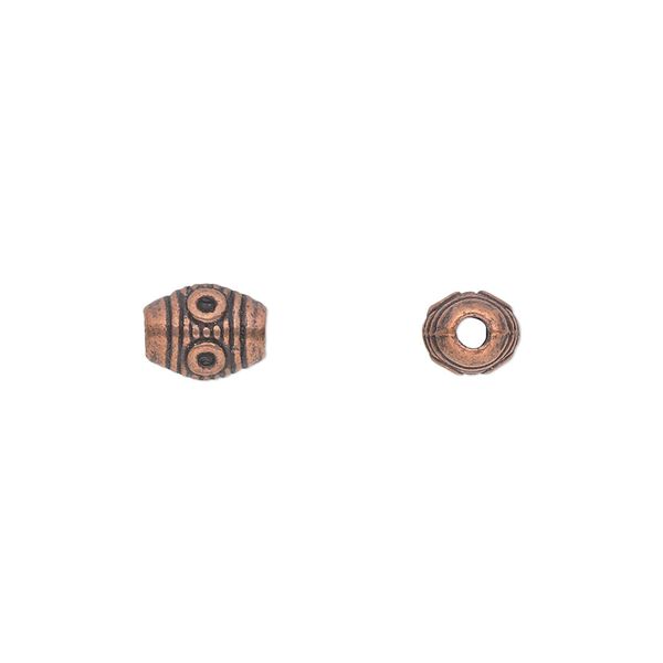 Bead, antique copper-plated "pewter" (zinc-based alloy), 8x6mm fancy barrel. Sold per pkg of 50. image number 0