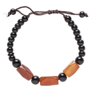 Red agate / glass / waxed cotton 1pkg1, faceted square tube bracelet adjustable 5-7.5 inch 8mm