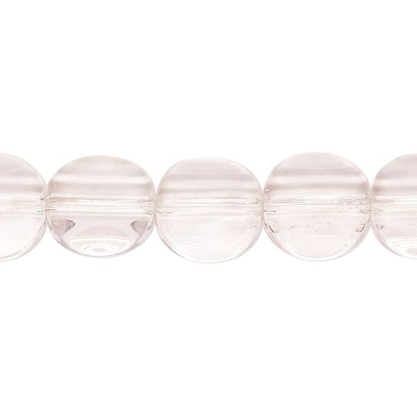 Bead, glass, transparent light pink, 12mm beveled flat round. Sold per 13-inch strand, approximately 30 beads. image number 0