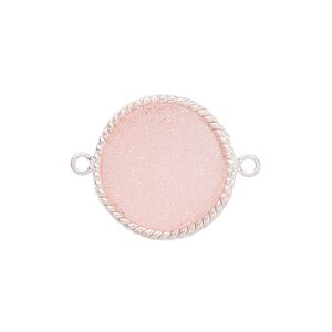 Link, druzy agate (dyed) and sterling silver, pink, 17-19mm hand-cut single-sided flat round with twisted wire design. Sold individually.
