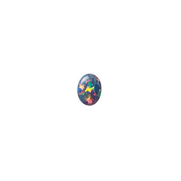 Cabochon, "opal" (silica and epoxy) (man-made), multicolored, 8x6mm calibrated oval. Sold individually. image number 0