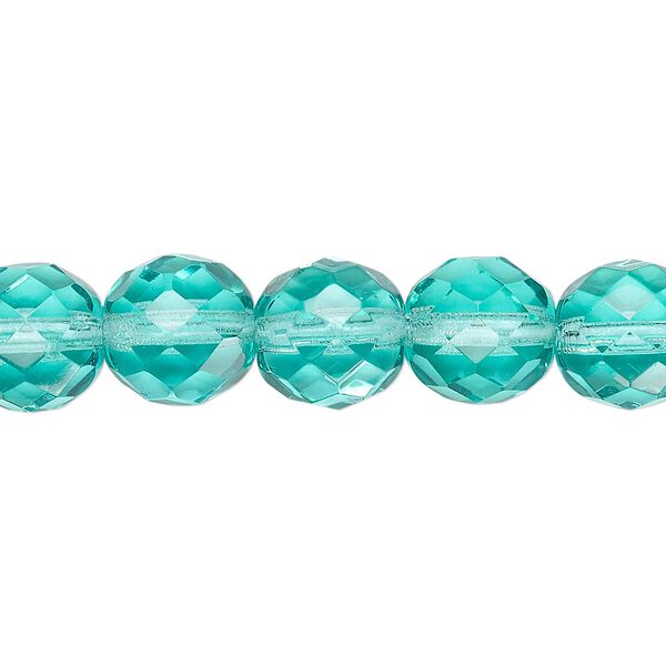 Bead, Czech fire-polished glass, transparent light aqua, 10mm faceted round. Sold per 15-1/2" to 16" strand, approximately 40 beads. image number 0