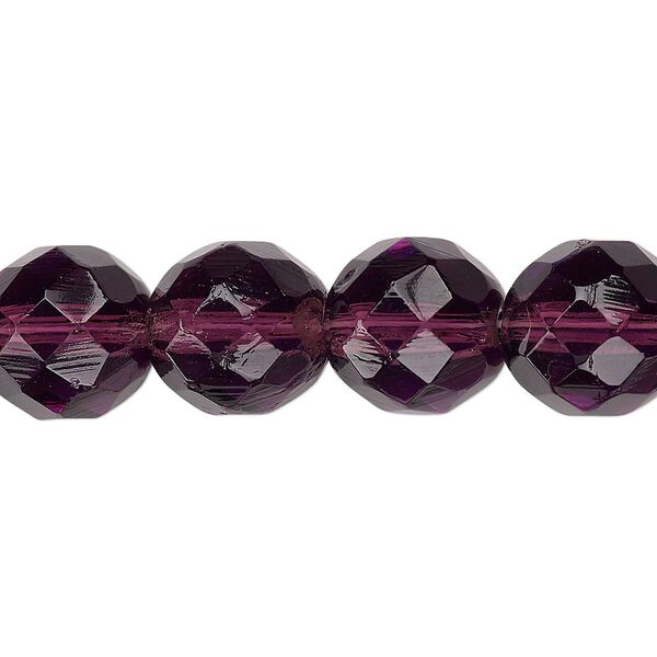 Bead, Czech fire-polished glass, pkg/15-1/2 to 16 inches, 12mm faceted round, transparent amethyst purple, (20060). image number 0