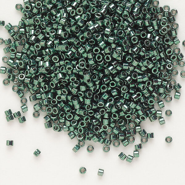 Seed bead, Delica®, glass, pkg/250g, #11 round, opaque nickel-plated dyed color dark teal green (DB-0458). image number 0