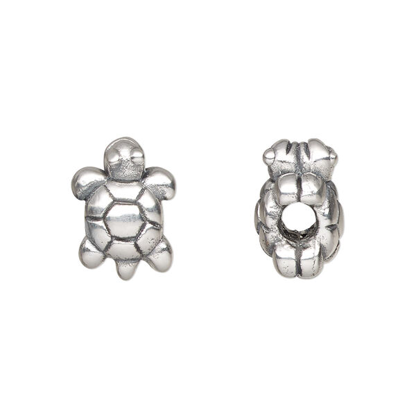 Bead, antiqued fine silver, electroformed, 14.5x11mm turtle. Sold individually. image number 0