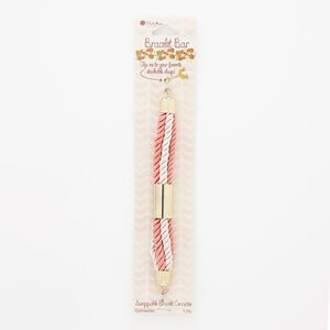 Bracelet component, satin / gold-finished "pewter" (zinc-based alloy) / gold-finished steel, pink and light pink, 17mm wide, 6 inches. Sold individually.