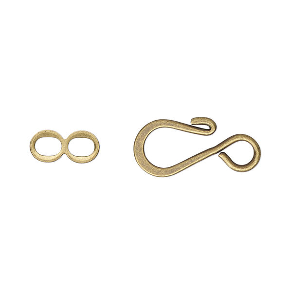 Clasp, hook-and-eye, antique gold-plated brass, 12.5x8.5mm flat. Sold per pkg of 100. image number 0