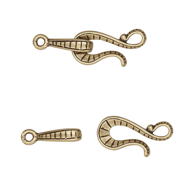 Clasp, JBB Findings, hook-and-eye, antiqued brass, 25x8mm with lines. Sold individually. image number 0