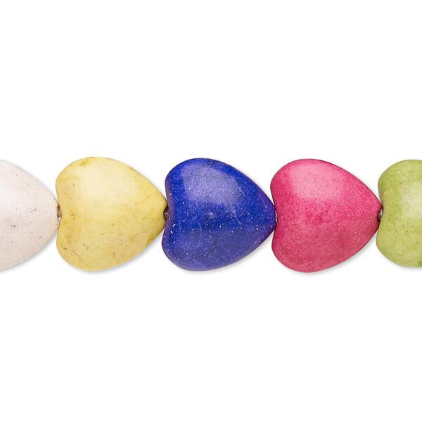 Bead, "howlite" (imitation) resin, mixed colors, 12mm puffed heart. Sold per 15-inch strand. image number 0
