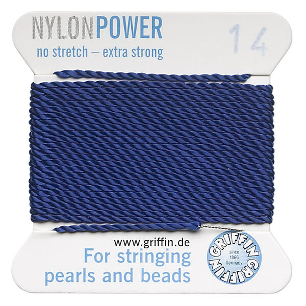 Thread, Griffin, nylon, dark blue, size #14. Sold per 2-meter card (approximately 78 inches). image number 0
