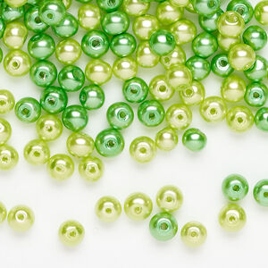 Glass pearl mix 1pkg250, green and lime green, 4mm round