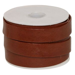 Cord, leather, brown, 12mm flat. Sold per 5-yard spool.