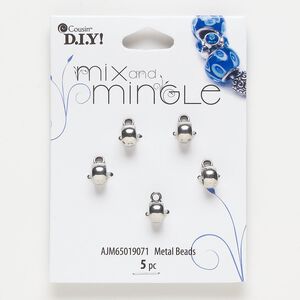 Bead "pewter" zinc-based alloy brass 5pk 8x5mm rondelle closed loop, silver finish