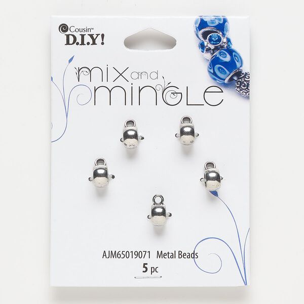 Bead "pewter" zinc-based alloy brass 5pk 8x5mm rondelle closed loop, silver finish image number 0