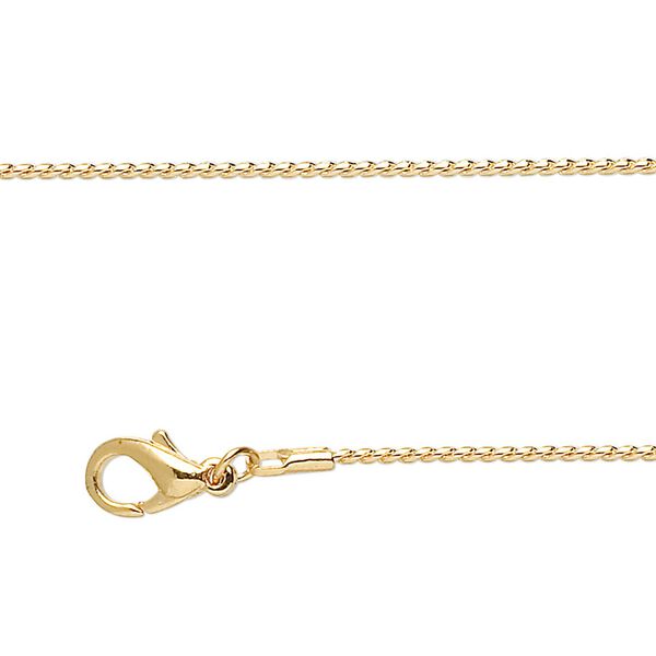 Chain, gold-finished brass, 0.9mm twisted cable, 18 inches with 1-inch extender chain and lobster claw clasp. Sold per pkg of 4. image number 0