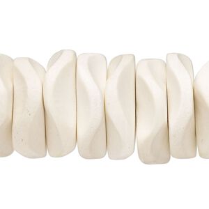 Bead, whitewood (bleached / waxed), pkg/4 inches, white, 21x5.5mm-23x6.5mm hand-cut wavy rondelle.