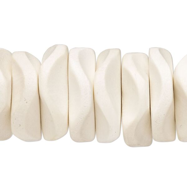 Bead, whitewood (bleached / waxed), pkg/4 inches, white, 21x5.5mm-23x6.5mm hand-cut wavy rondelle. image number 0