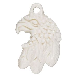 Focal, camel bone (bleached), white, 33x27mm top-drilled eagle head, Mohs hardness 2-1/2. Sold individually.