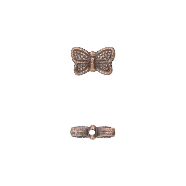 Bead, antique copper-plated "pewter" (zinc-based alloy), 10x6mm double-sided butterfly. Sold per pkg of 50. image number 0