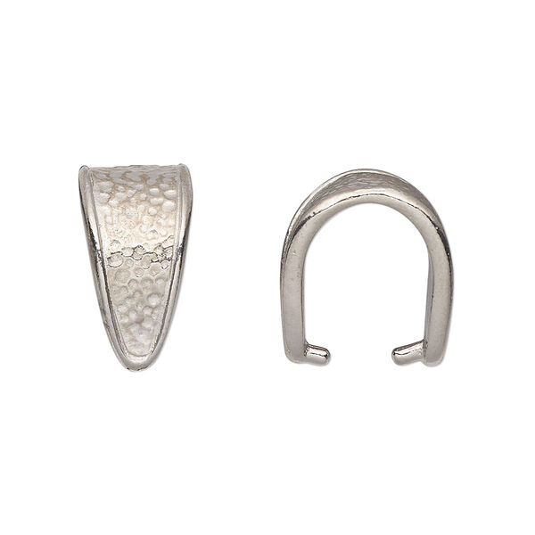 Bail, TierraCast®, "Hammertone" collection, ice-pick, white bronze-plated pewter (tin-based alloy), 16x9mm with hammered design and 12mm grip. Sold per pkg of 20. image number 0