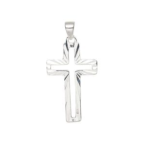 Pendant, sterling silver, 24x15mm single-sided diamond-cut cross. Sold individually.