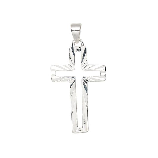 Pendant, sterling silver, 24x15mm single-sided diamond-cut cross. Sold individually. image number 0