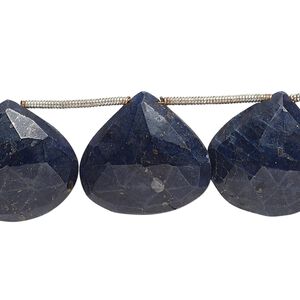 Blue sapphire 1pkg10, hand-cut top-drilled faceted puffed teardrop bead 16x16mm-19x18mm