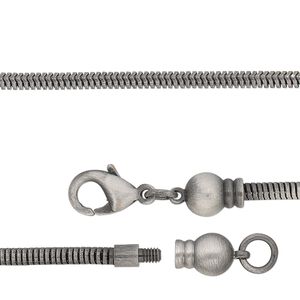 Dione® Easy-On Chain, antique silver-plated brass, 2.6mm snake, 20 inches with 3.3mm threaded ball end and lobster claw clasp. Sold individually.