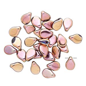 Bead, Preciosa Pip™, Czech pressed glass, opaque pale rose copper, 7x5mm top-drilled pip. Sold per pkg of 30.
