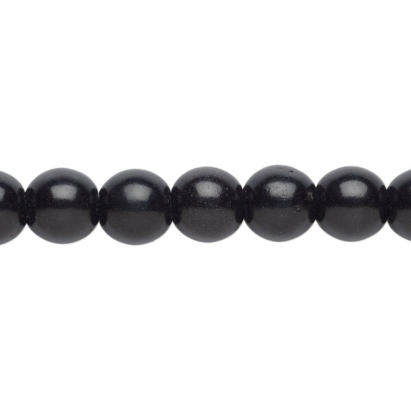 Bead, magnesite (dyed / stabilized), black, 7-8mm round with 0.5-1.5mm hole, B grade, Mohs hardness 3-1/2 to 4. Sold per 15-1/2" to 16" strand. image number 0