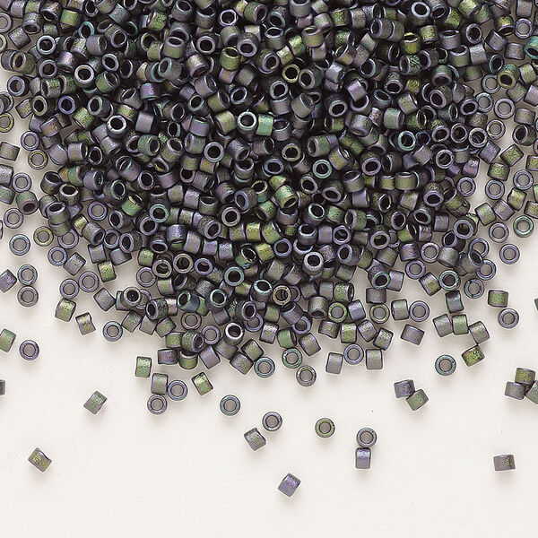 Seed bead, Delica®, glass, pkg/50g, #11 round, opaque matte metallic gold iris plum emerald (DB-1053). image number 0