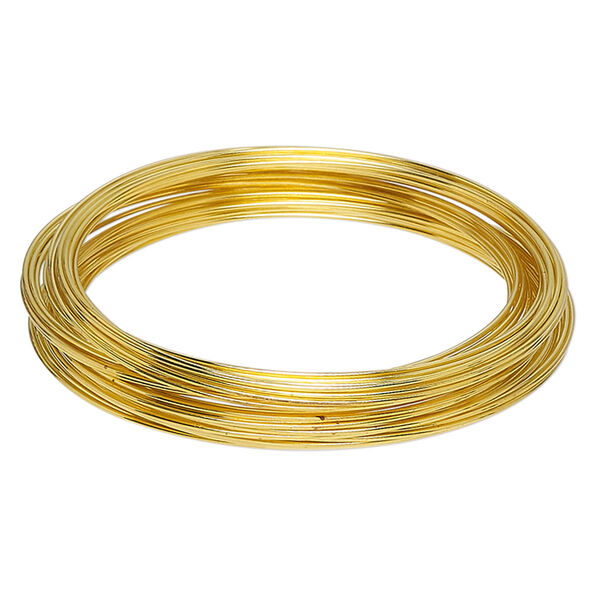 Memory wire, gold-finished stainless steel, 2-1/4 inch bracelet, 0.65-0.75mm thick. Sold per 1-ounce pkg, approximately 50 loops. image number 0