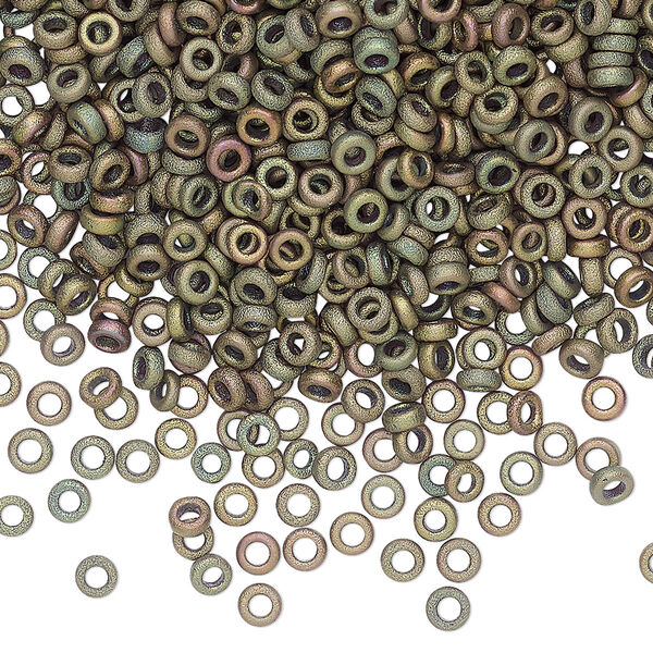 Seed bead, Miyuki, glass, pkg/10g, 3x1.3mm spacer rondelle, opaque iris khaki, (SPR3-2035). image number 0