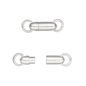 Clasp magnetic bullet 1pkg1 sterling silver, 14x5mm / 6mm jump ring, 1-strand