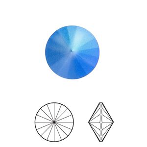 Chaton 2pk sapphire pastel foil back, Crystal Passions® 14mm rivoli 1122