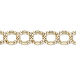 Chain 1pkg1 curb, 8mm double, gold-finished steel 5 foot unfinished