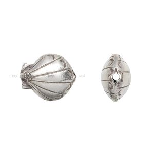 Bead, Hill Tribes, antiqued sterling silver, 16x13mm double-sided puffed shell. Sold individually.