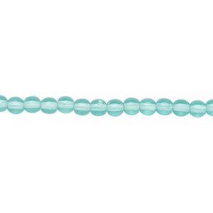 Bead, Czech glass druk, transparent light aqua, 4mm round. Sold per 15-1/2" to 16" strand.