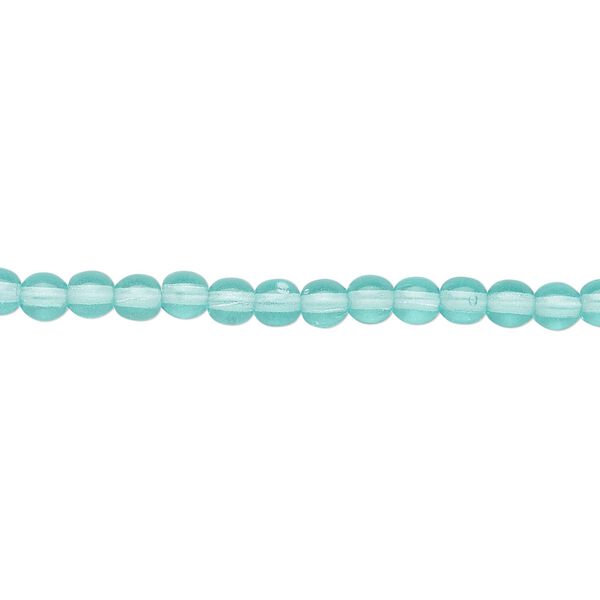 Bead, Czech glass druk, transparent light aqua, 4mm round. Sold per 15-1/2" to 16" strand. image number 0